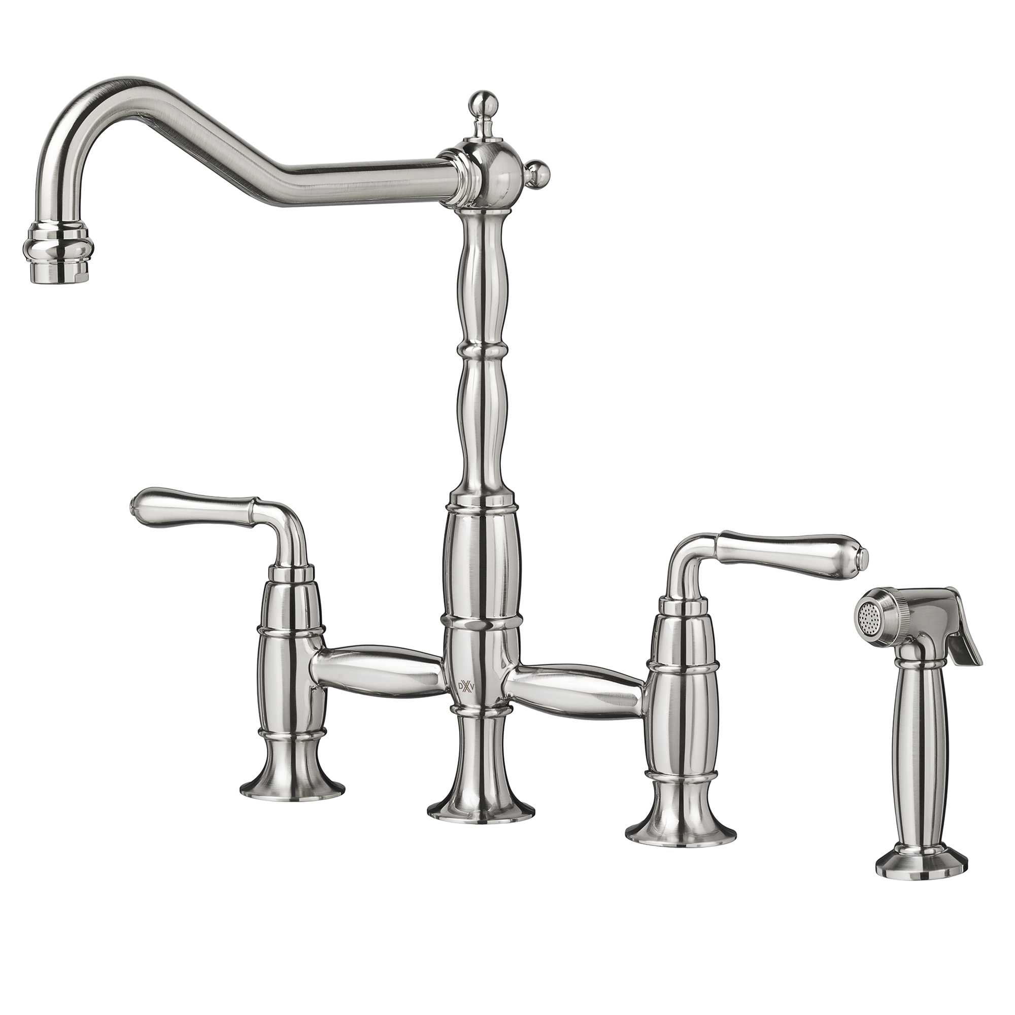 Victorian 2-Handle Widespread Bridge Kitchen Faucet with Side Spray and Lever Handles